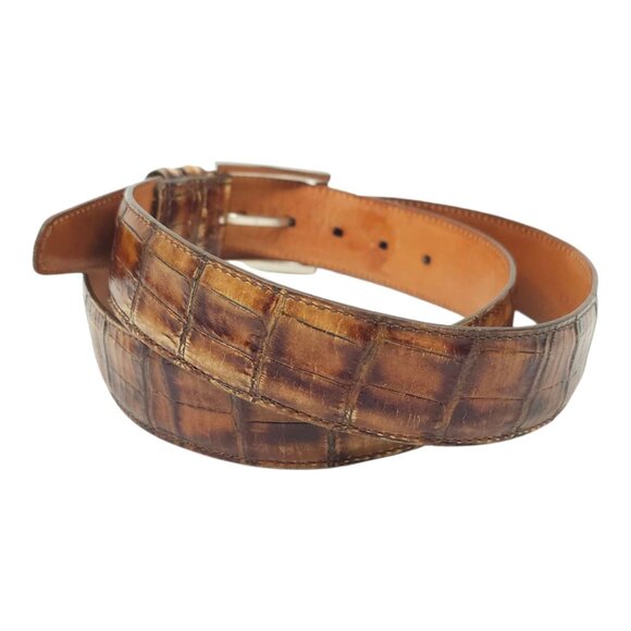 Martin Dingman Belt Men Sz 38/95 Brown Alligator Grain Calf Leather Handmade USA - Picture 4 of 13